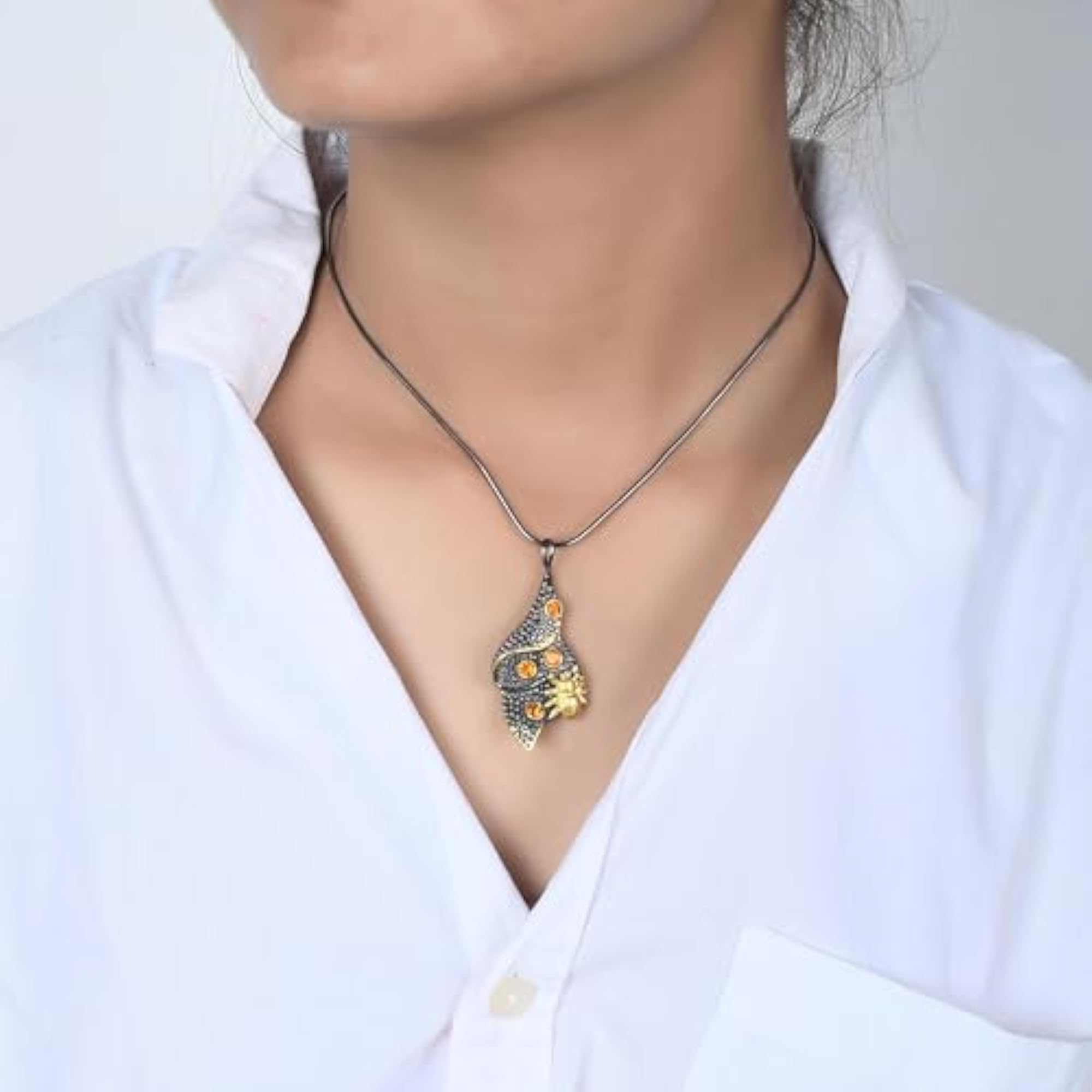 Women's Citrine 925 Sterling Silver Pendant Necklace, Designer Style